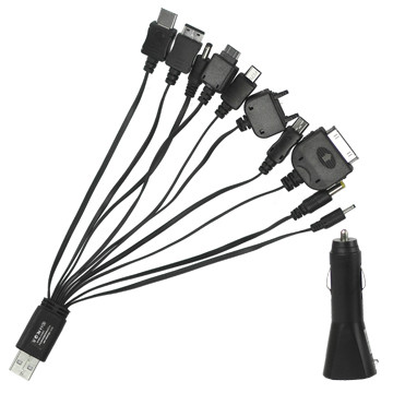Други USB кабели USB кабел универсален 10in1 и зарядно за кола 12V черен